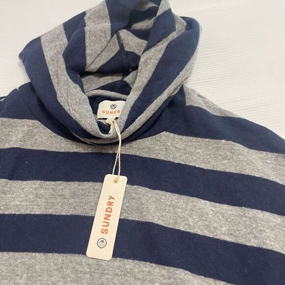 NWT Sundry Navy Blue Grey Stripe Hoodie Sweatshirt Size 1 US Small New - Picture 2 of 7